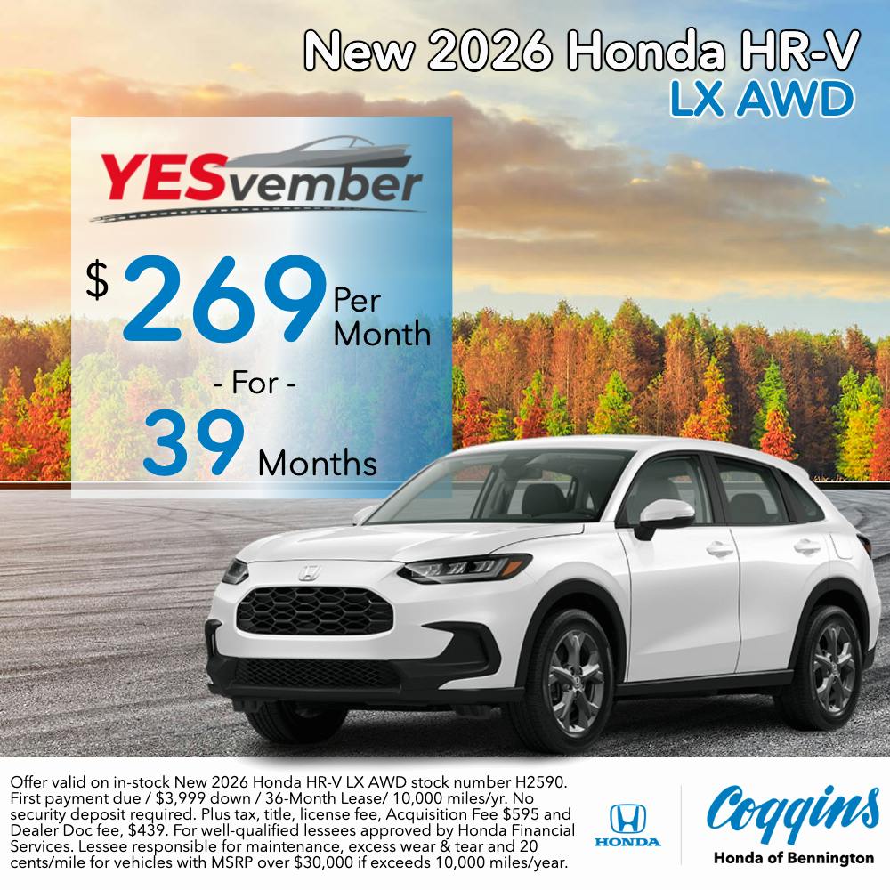 2026 Honda HR-V Lease | Coggins Honda of Bennington
