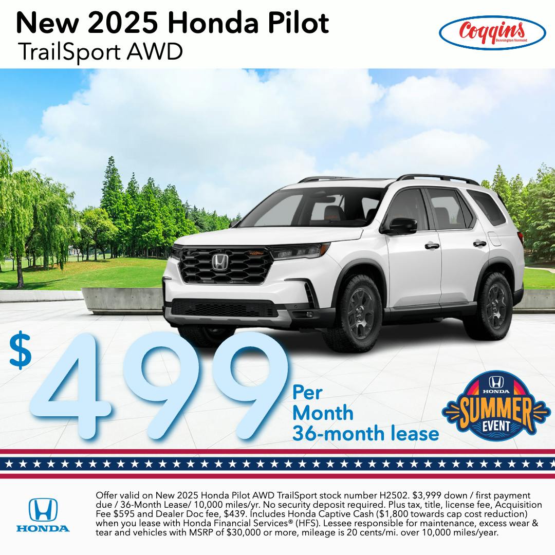 2025 Honda Pilot Lease | Coggins Honda of Bennington