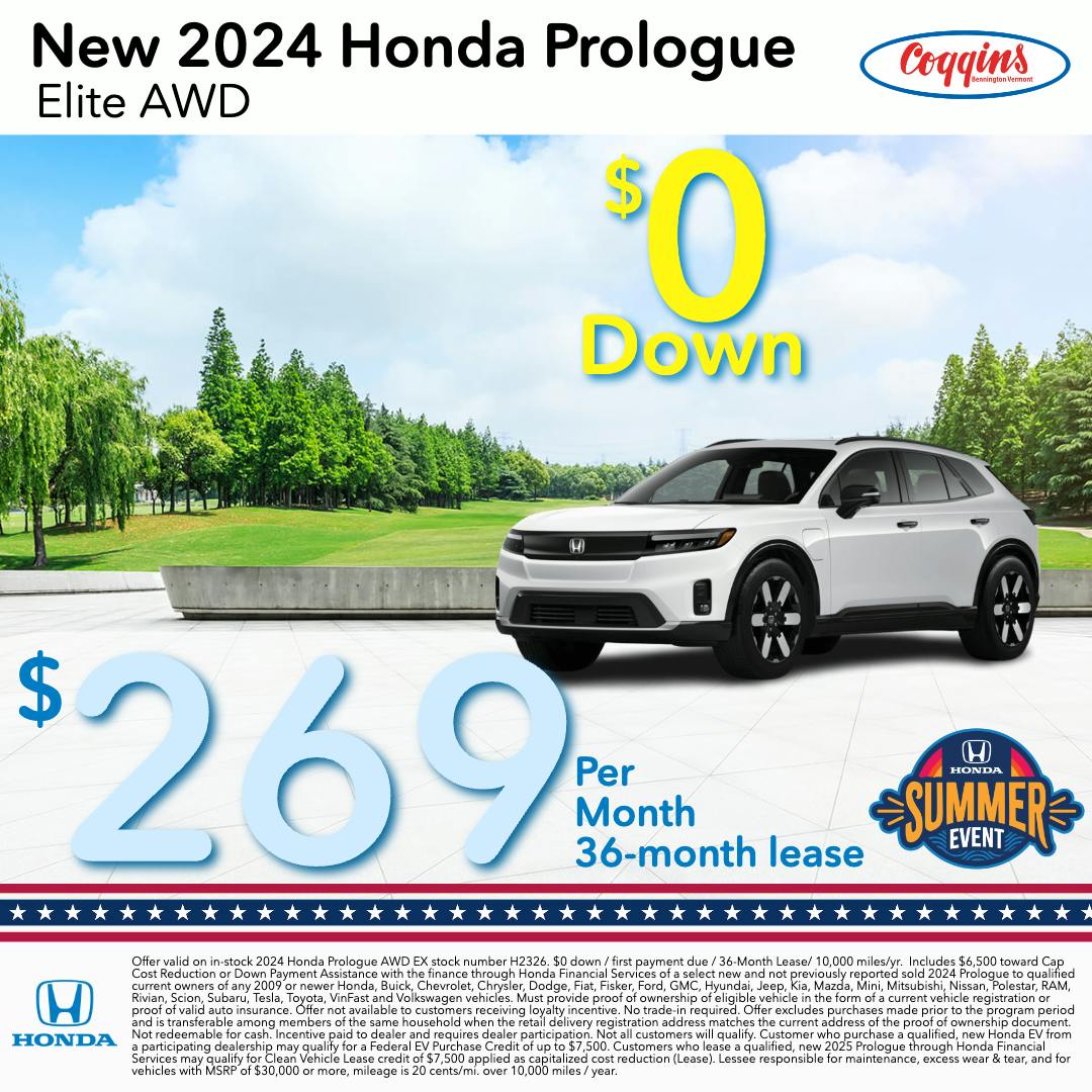 2024 Prologue Lease | Coggins Honda of Bennington