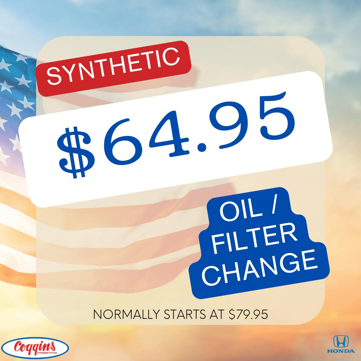 Synthetic Oil/Filter Change Special | Coggins Honda of Bennington