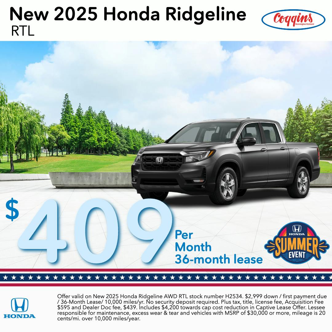 2025 Ridgeline Lease | Coggins Honda of Bennington