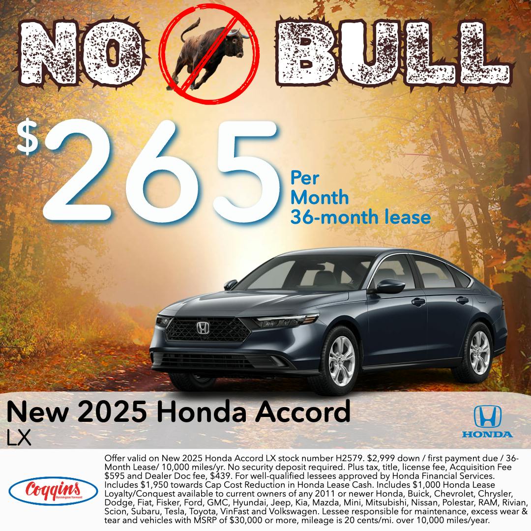 2025 Honda Accord Lease | Coggins Honda of Bennington