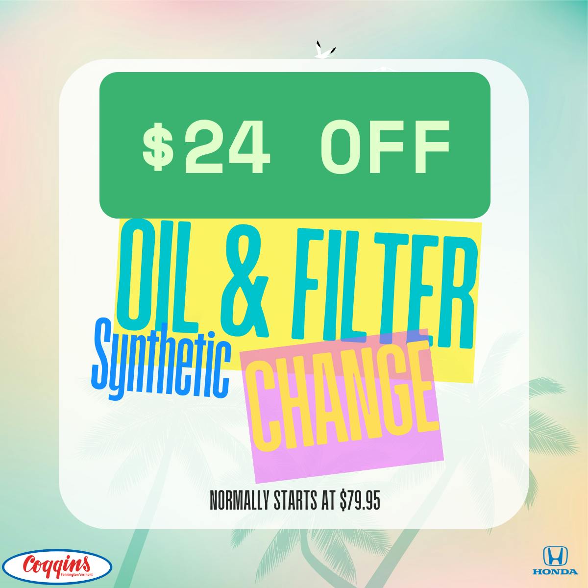 Synthetic Oil/Filter Change Special | Coggins Honda of Bennington