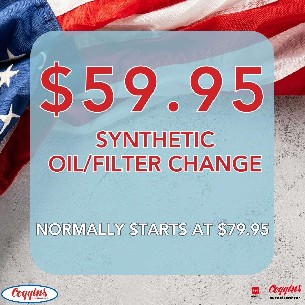 $59.95 Synthetic Oil Change | Coggins Toyota of Bennington