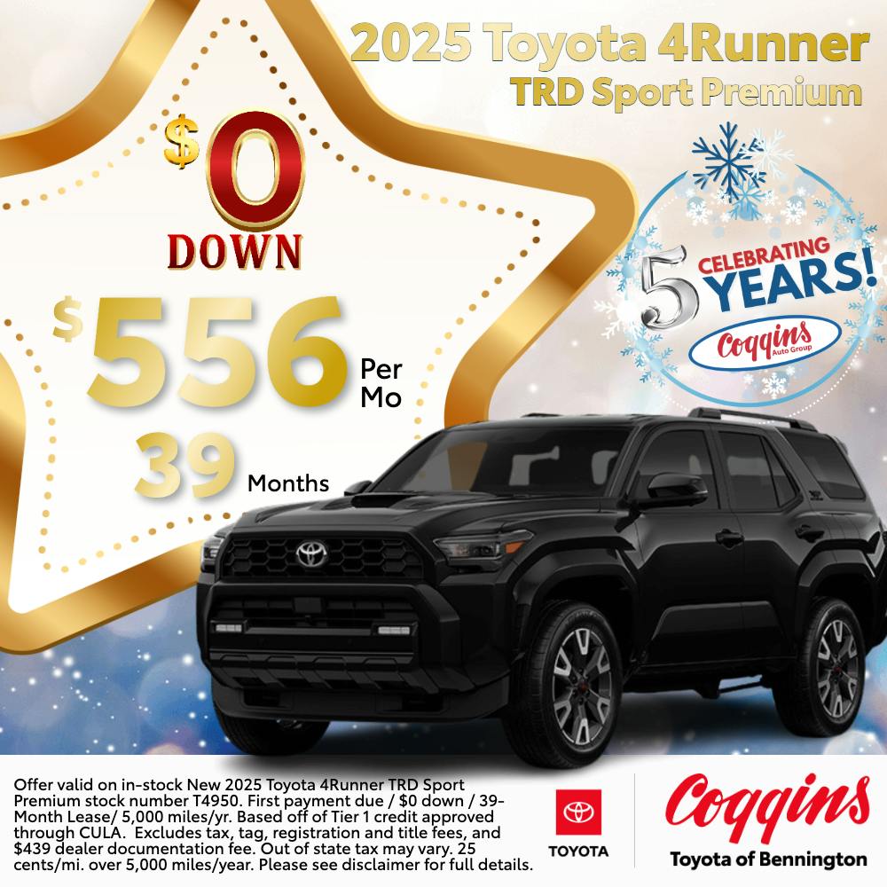 2025 4Runner Lease Special | Coggins Toyota of Bennington