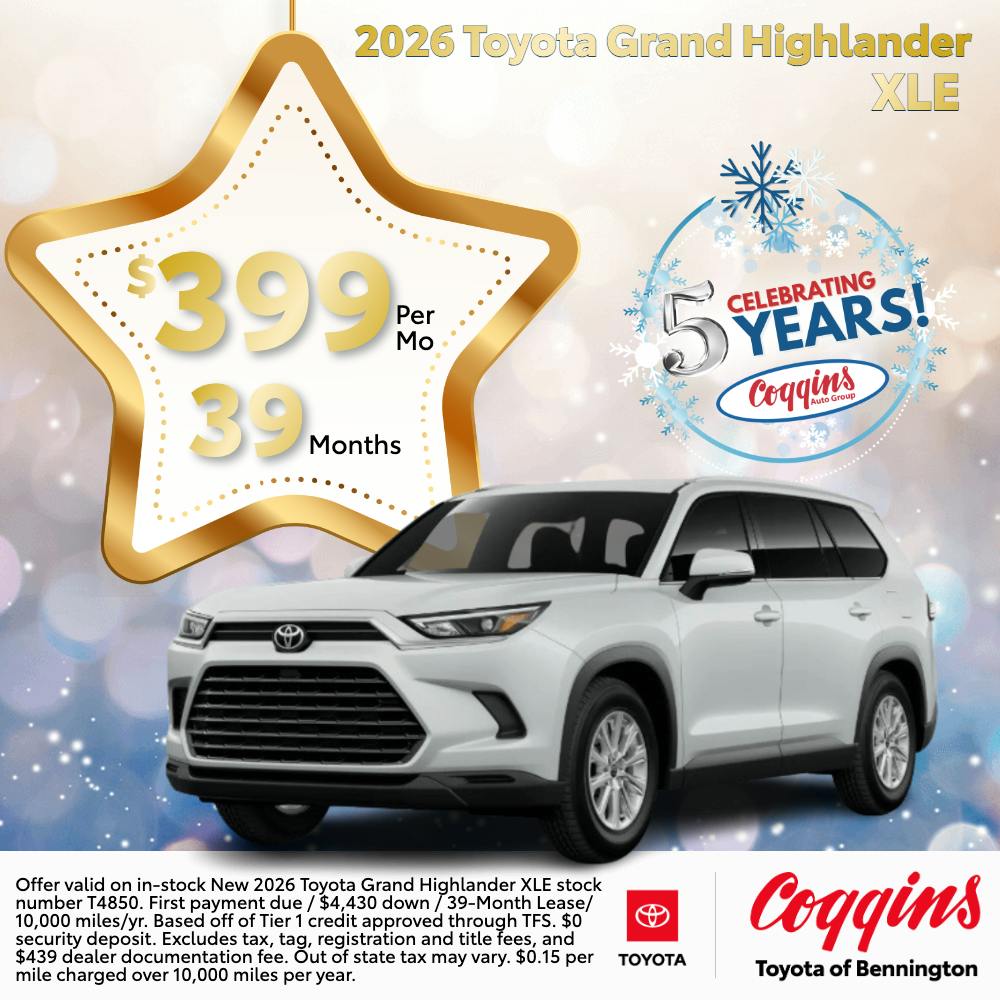 2026 Grand Highlander Lease | Coggins Toyota of Bennington