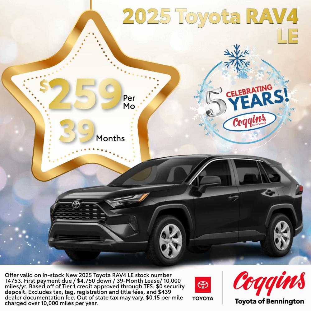 2025 Rav4 Lease | Coggins Toyota of Bennington
