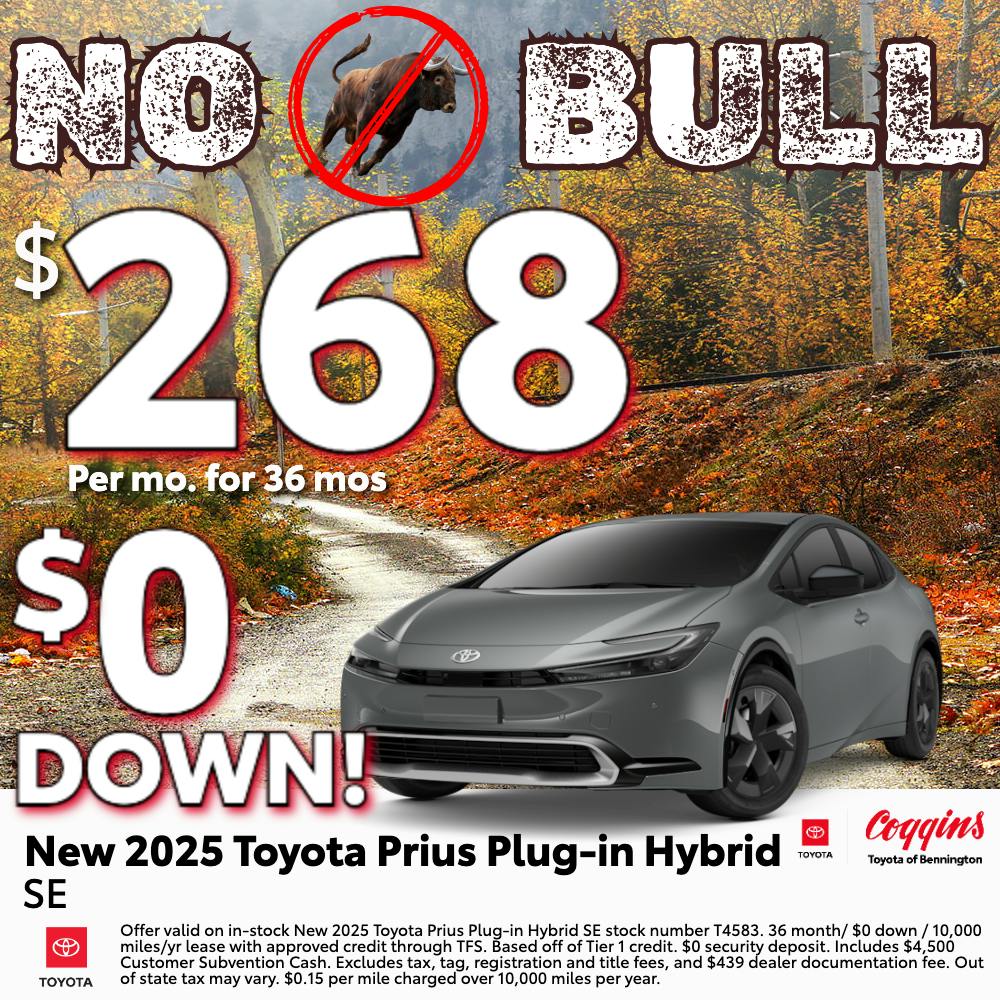 2025 Prius Plug-In Hybrid  Lease | Coggins Toyota of Bennington