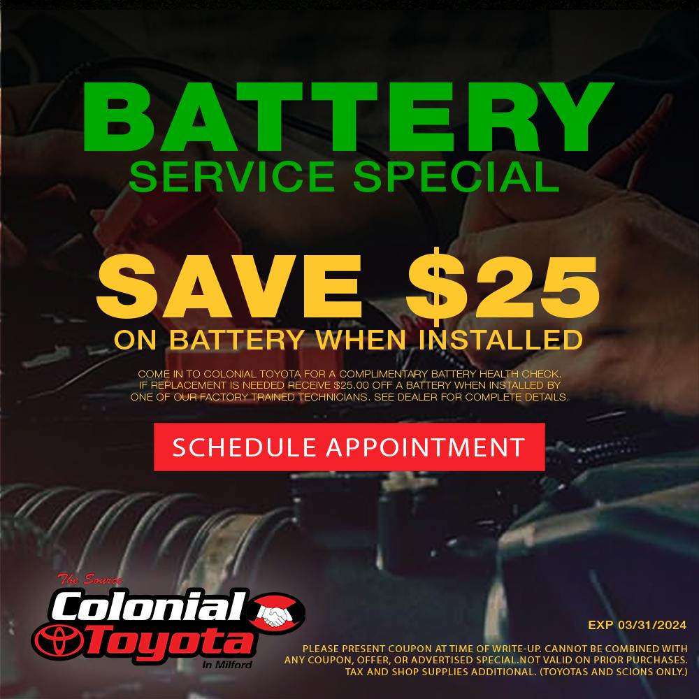 Save $25 Off Battery Replacement Service | Colonial Toyota