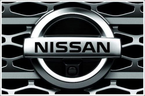 Nissan logo on a grill of a new car