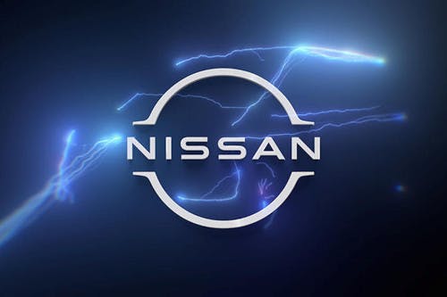 New Nissan EV logo with electric bolts outlining a car