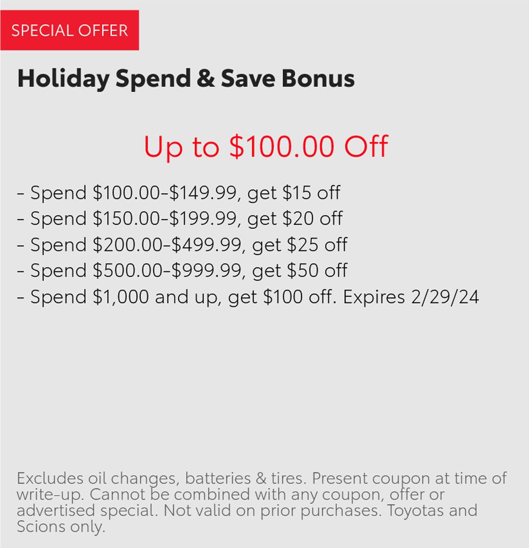 Holiday Spend & Save Coupon | Crabtree Toyota