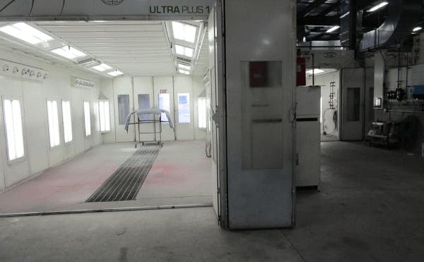 a photo inside the paint booth at Crabtree Toyota's Collision Center