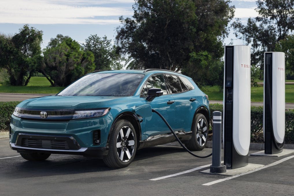 Honda Prologue at Tesla Supercharger1 New Adapters Will Allow Honda Owners to Use Tesla Superchargers