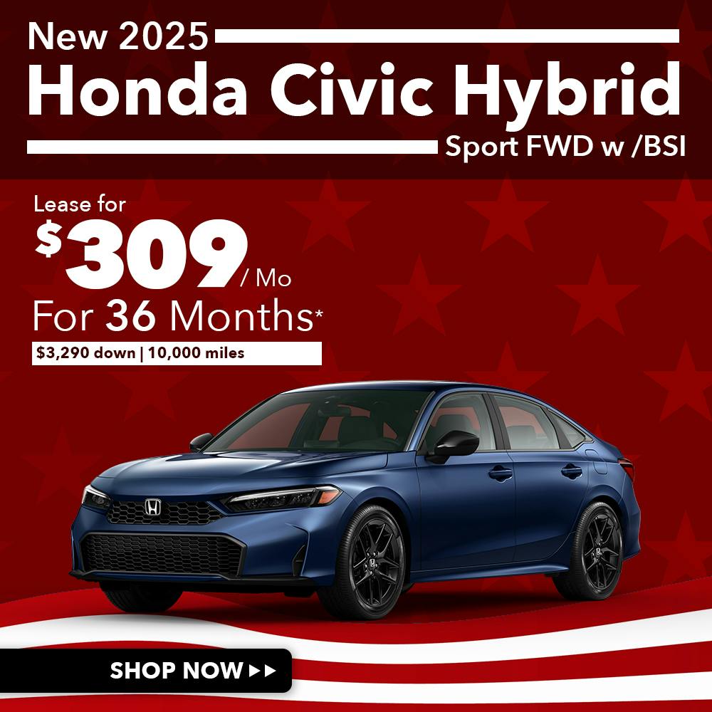 New 2025 Honda Civic Hybrid Sport FWD w /BSI | Diehl Honda of Massillon