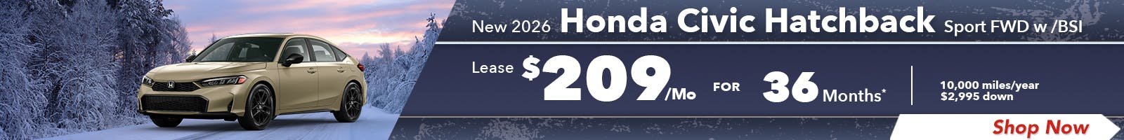 New 2026 Honda Civic Hatchback Sport FWD w /BSI