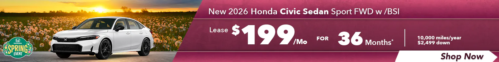 New 2026 Honda Civic Sedan Sport FWD w /BSI