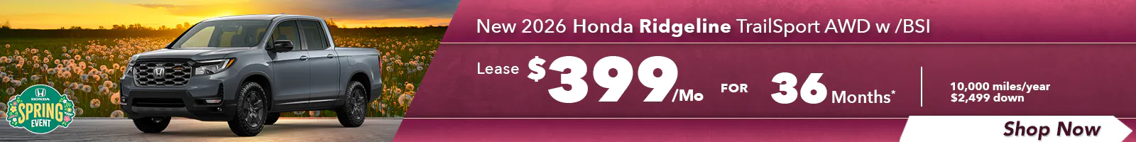 New 2026 Honda Ridgeline TrailSport AWD w /BSI