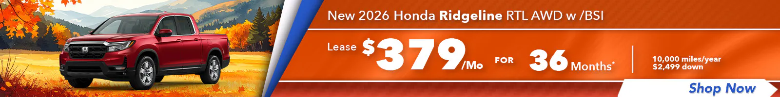 New 2026 Honda Ridgeline RTL AWD w/ BSI