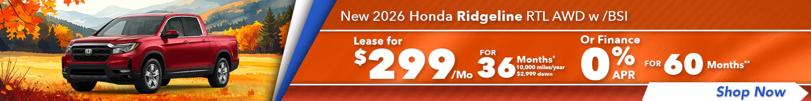 New 2026 Honda Ridgeline RTL AWD w/ BSI