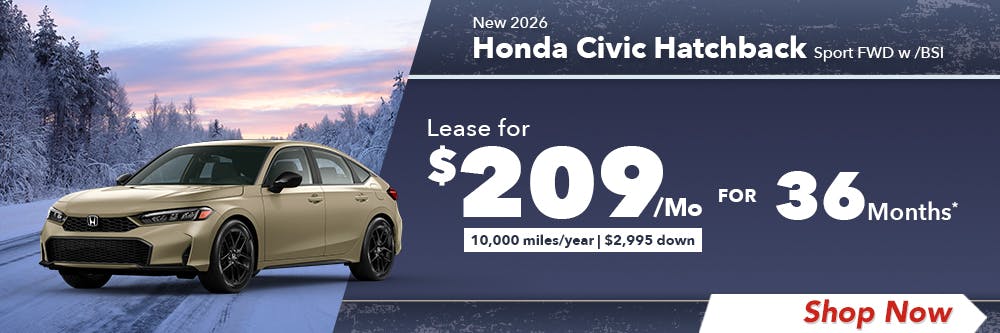 New 2026 Honda Civic Hatchback Sport FWD w /BSI | Diehl Honda of Massillon