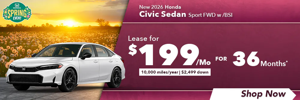 New 2026 Honda Civic Sedan Sport FWD w /BSI | Diehl Honda of Massillon