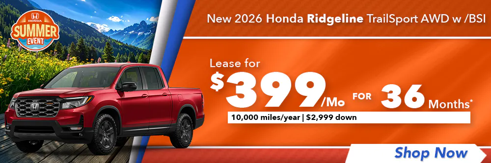 New 2026 Honda Ridgeline TrailSport AWD w/ BSI | Diehl Honda of Massillon