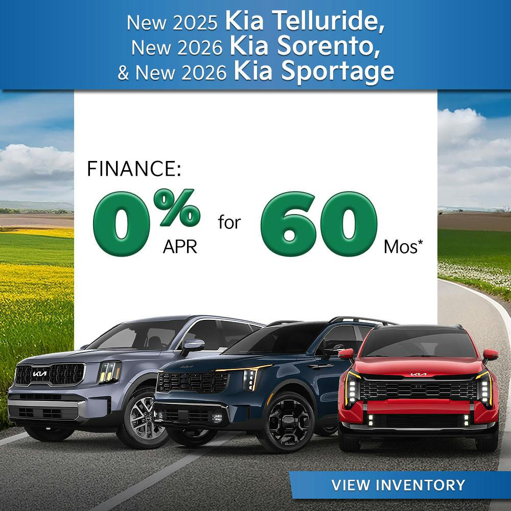 New 2025 Kia Telluride, New 2026 Kia Sorento, New 2026 Kia Sportage