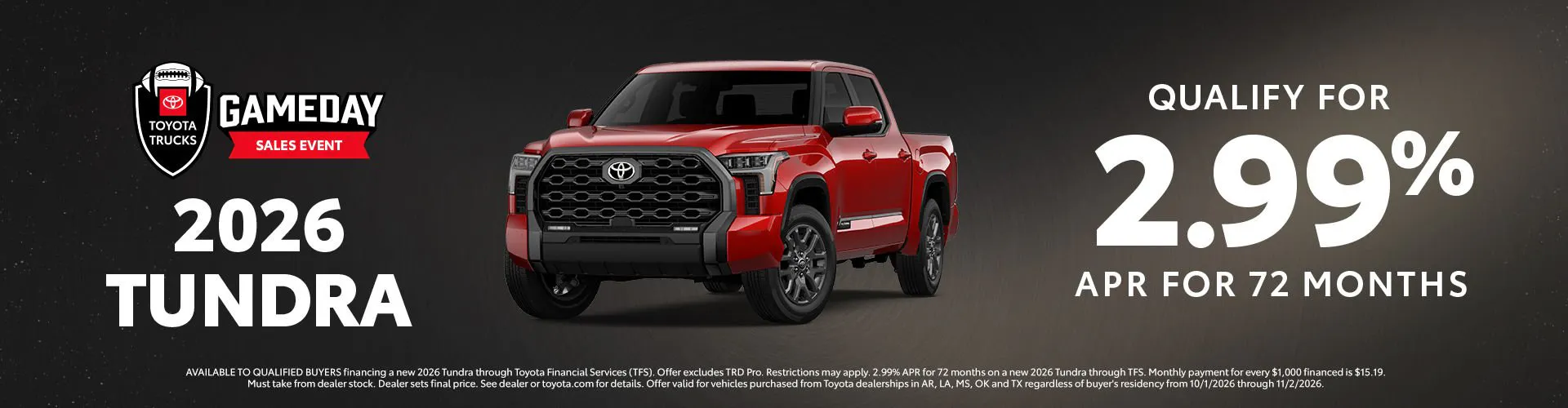 October 2026 GST Tundra APR