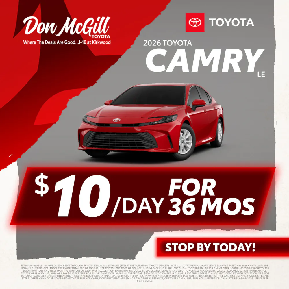 Lease 2026 Camry LE – $10/day for 36 months | Don McGill Toyota