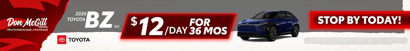 Lease 2026 bZ XLE – $12/Day for 36 months