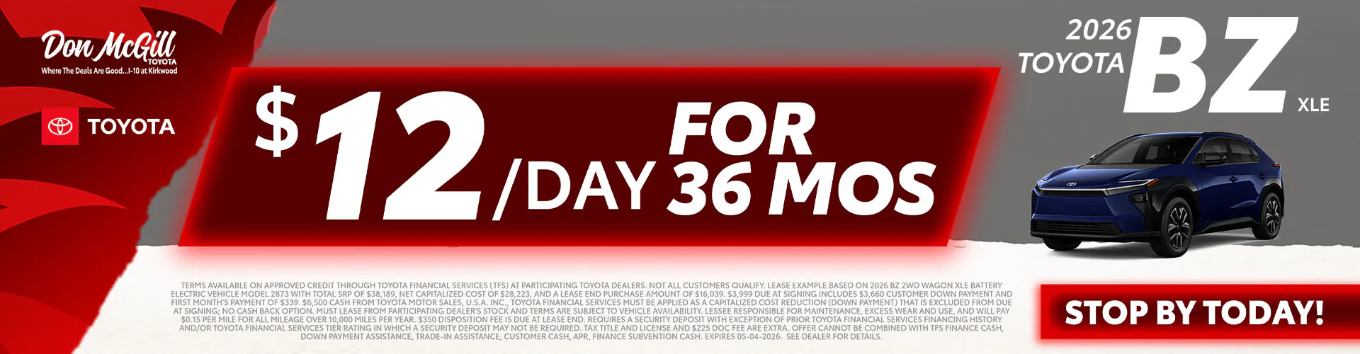 Lease 2026 bZ XLE – $12/Day for 36 months