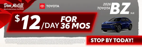 Lease 2026 bZ XLE – $12/Day for 36 months | Don McGill Toyota