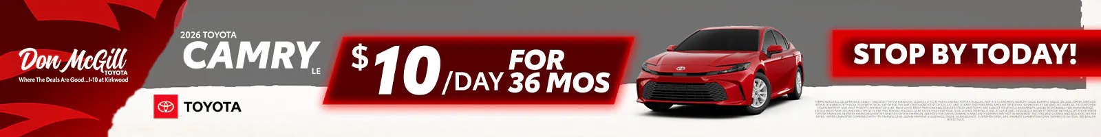 Lease 2026 Camry LE – $10/day for 36 months