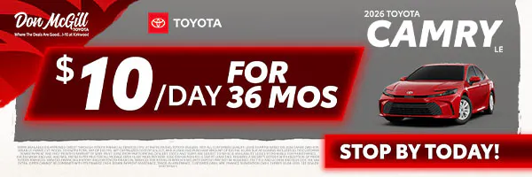 Lease 2026 Camry LE – $10/day for 36 months | Don McGill Toyota