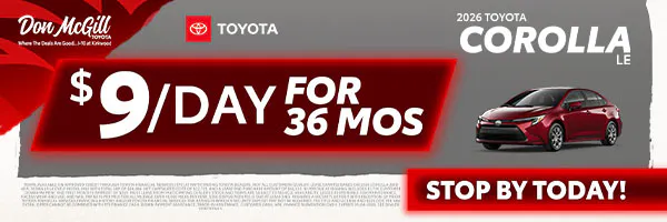 Lease 2026 Corolla LE – $9/day for 36 months | Don McGill Toyota