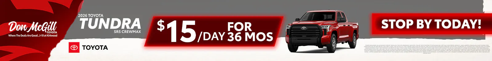 Lease 2026 Tundra SR5 CrewMax – $15/day for 36 months