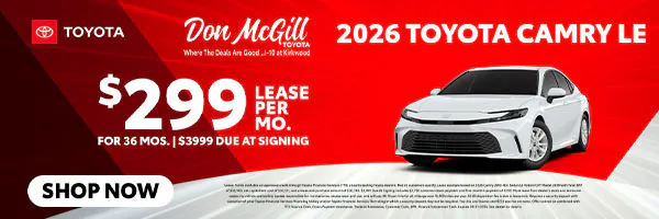 Lease 2026 Camry LE – $299/Month for 36 months | Don McGill Toyota