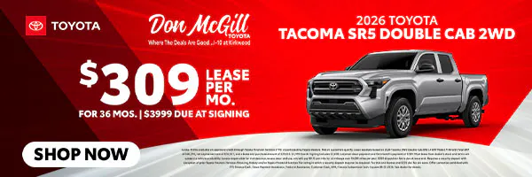 Lease 2026 Tacoma SR5 Double Cab – $309/Month for 36 months | Don McGill Toyota