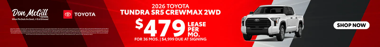 Lease 2026 Tundra SR5 CrewMax – $479/Month for 36 months