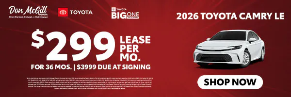 Lease 2026 Camry LE – $299/Month for 36 months | Don McGill Toyota