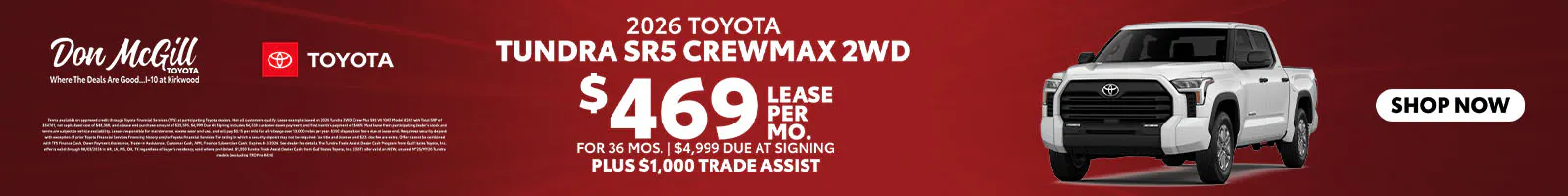 Lease 2026 Tundra SR5 CrewMax – $469/Month for 36 months