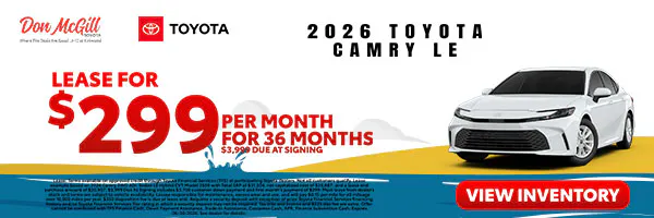 Lease 2026 Camry LE – $299/Month for 36 months | Don McGill Toyota