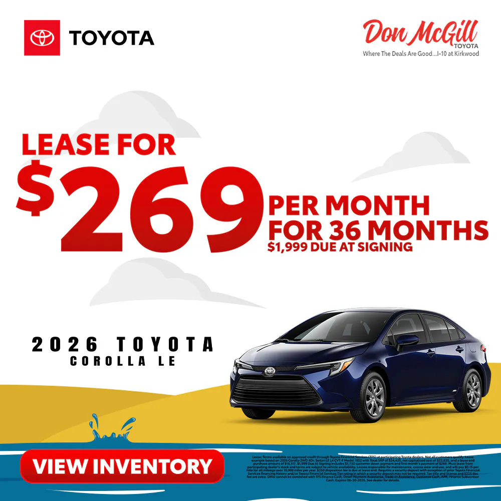 Lease 2026 Corolla LE – $269/Month for 36 months