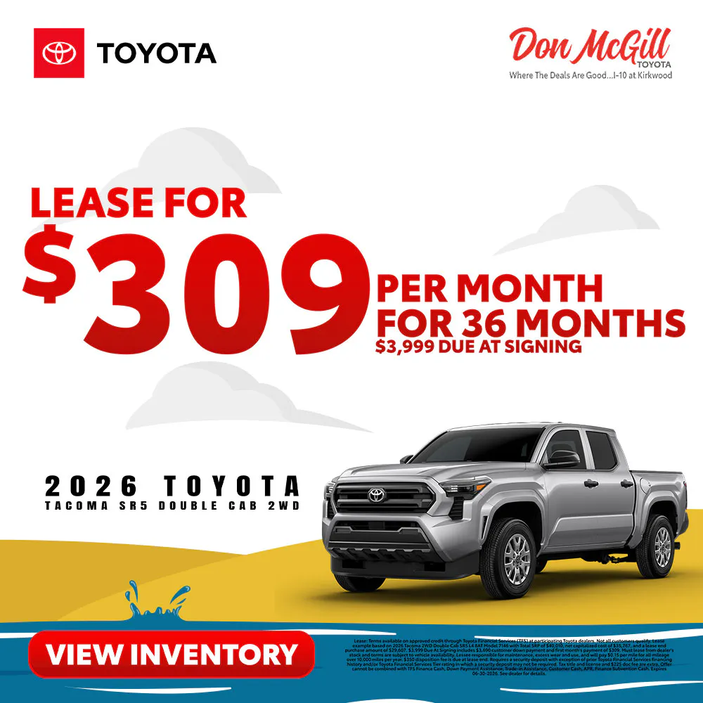 Lease 2026 Tacoma SR5 Double Cab – $309/Month for 36 months