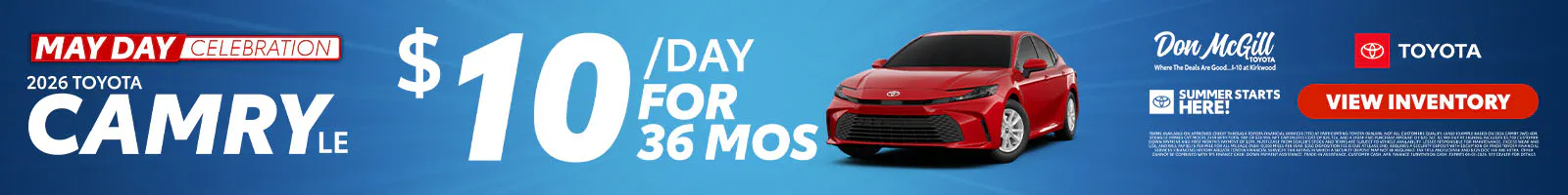 Lease 2026 Camry LE – $10/day for 36 months