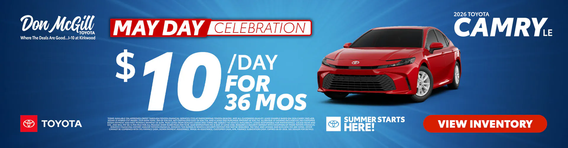 Lease 2026 Camry LE – $10/day for 36 months