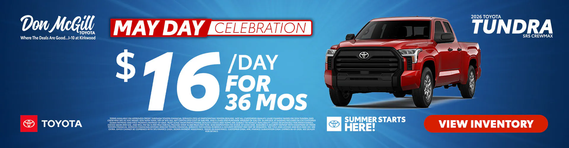 Lease 2026 Tundra SR5 CrewMax – $16/day for 36 months