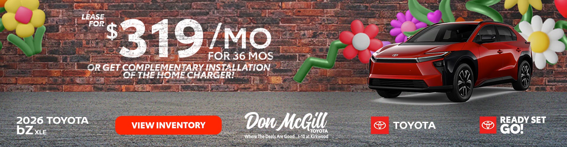 Lease 2026 bZ XLE – $319/month for 36 months OR get Complementary installation of the home charger!