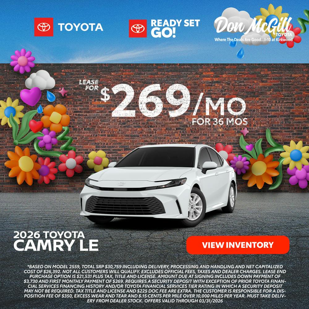 Lease 2026 Camry LE – $269/month for 36 months